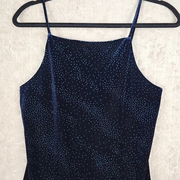 VTG 90s Be Smart Velvet Maxi Dress 12 USA Made Glitter Navy Prom Y2K Whimsigoth - Picture 4 of 9